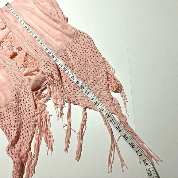 Peach Pink Cardigan Shawl Crochet Tassel Fringe Boho Sleeveless Size S/M - Picture 11 of 11